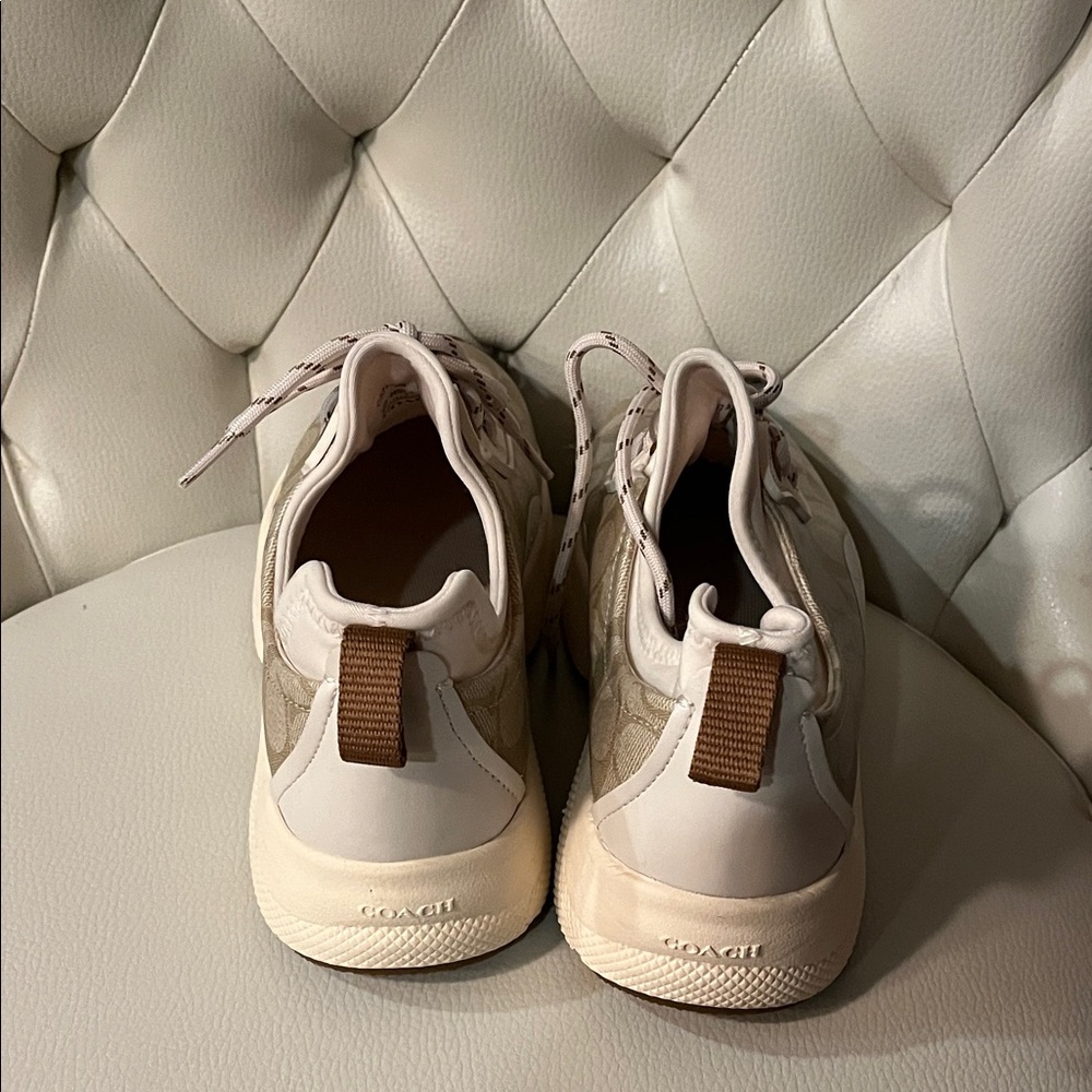 Coach Beige and White Signature Sneakers - Picture 3 of 8